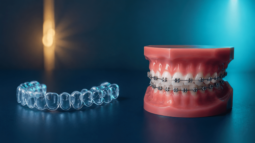 مقارنة بين تقويم Invisalign الشفاف والتقويم المعدني التقليدي في عيادات أكوا دنت جدة