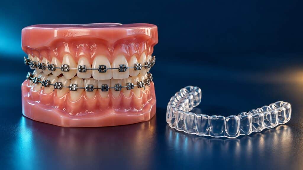 سعر تقويم الأسنان في جدة 2026 — ما الذي يحدد التكلفة فعلاً؟ (معدني، خزفي، Invisalign) 1 تقويم أسنان معدني وقالب تقويم شفاف — سعر تقويم الأسنان في جدة